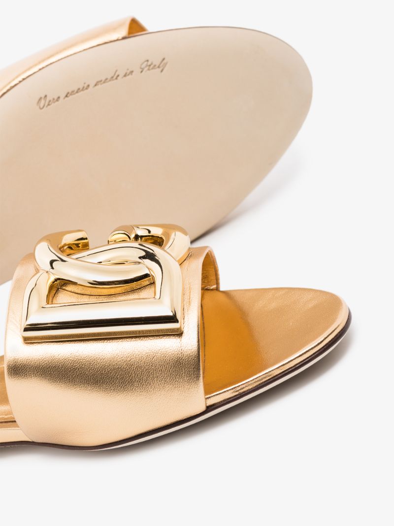 Gold Bianca Leather Slides