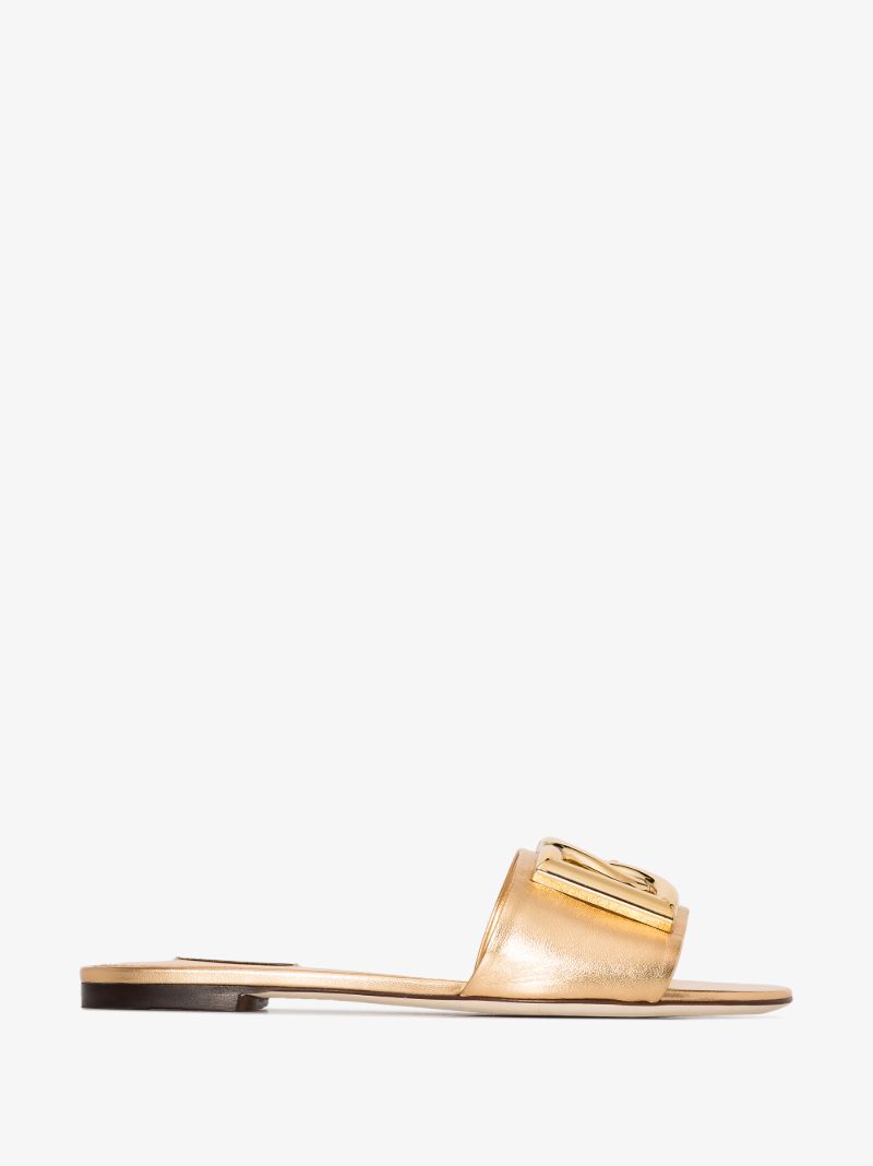 Gold Bianca Leather Slides