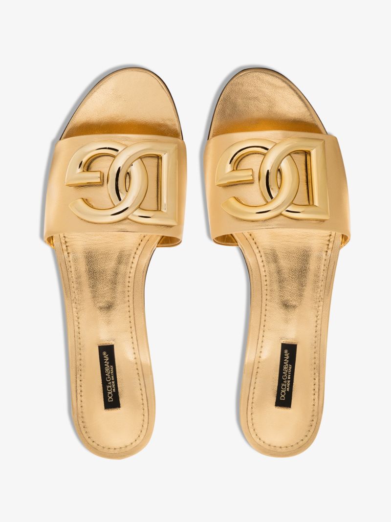 Gold Bianca Leather Slides
