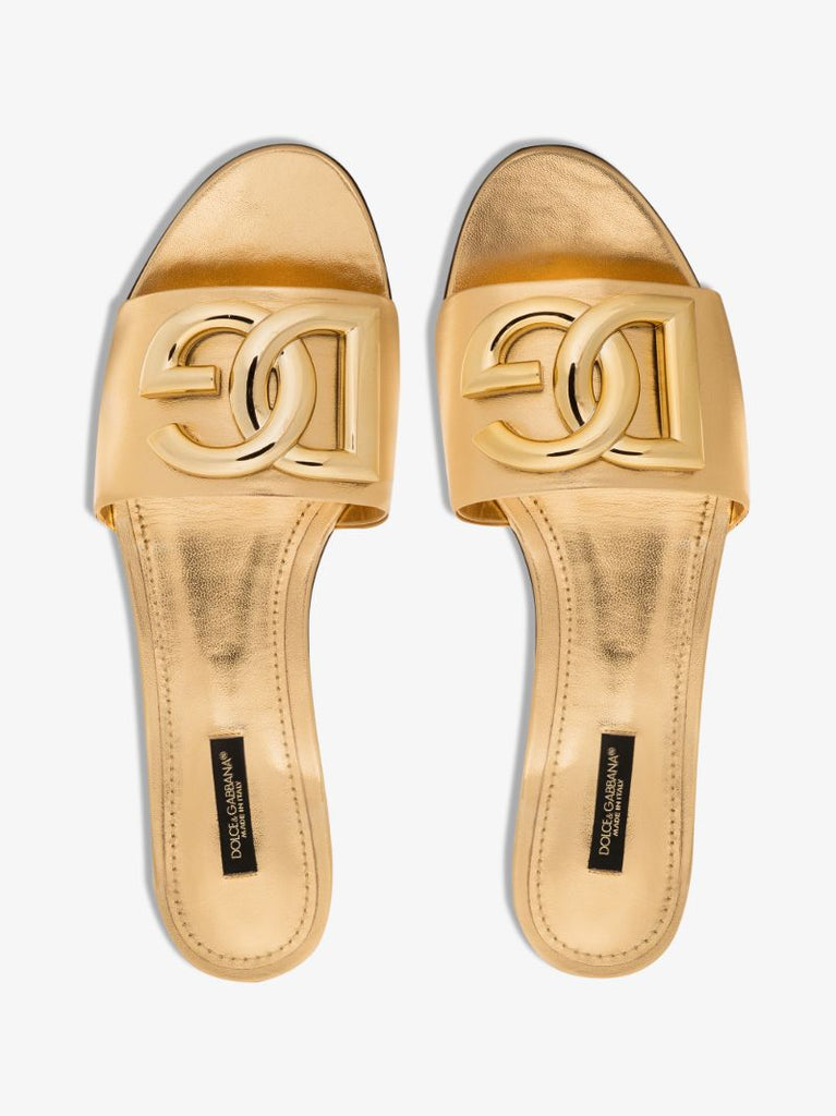 Gold Bianca Leather Slides