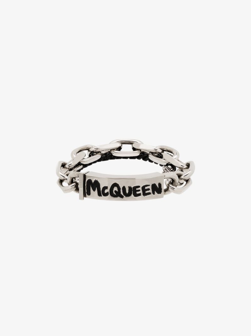 Silver Tone Graffiti Chain Bracelet