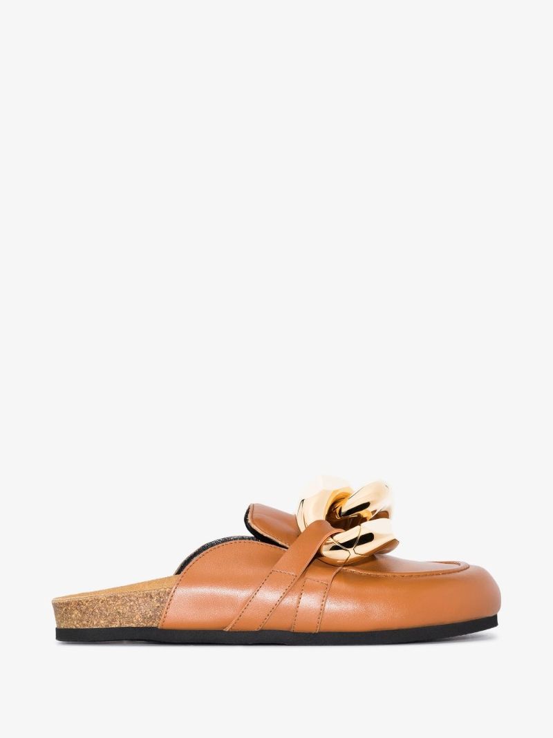 Brown Chain Leather Loafer Mules