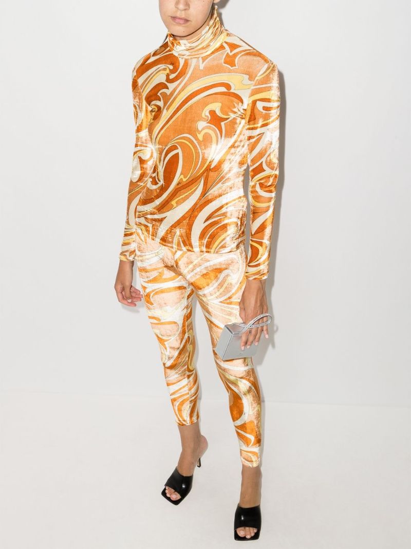 Vortici Print Velvet Turtleneck Top