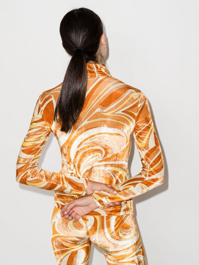 Vortici Print Velvet Turtleneck Top