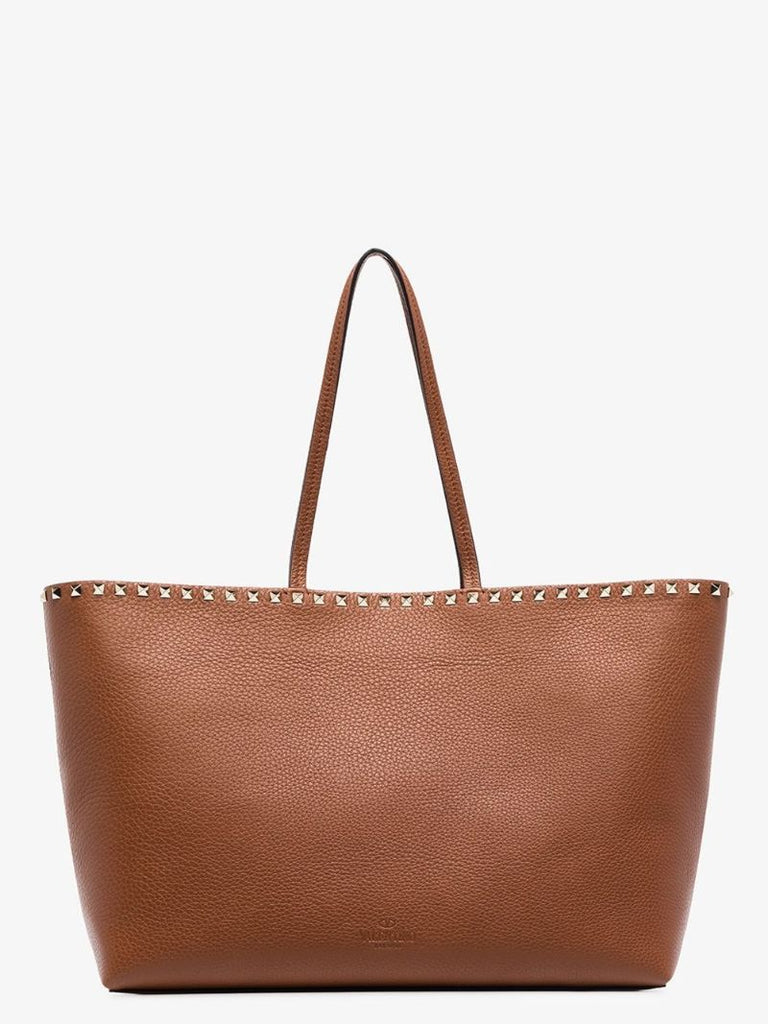 Brown Rockstud Large Leather Tote Bag