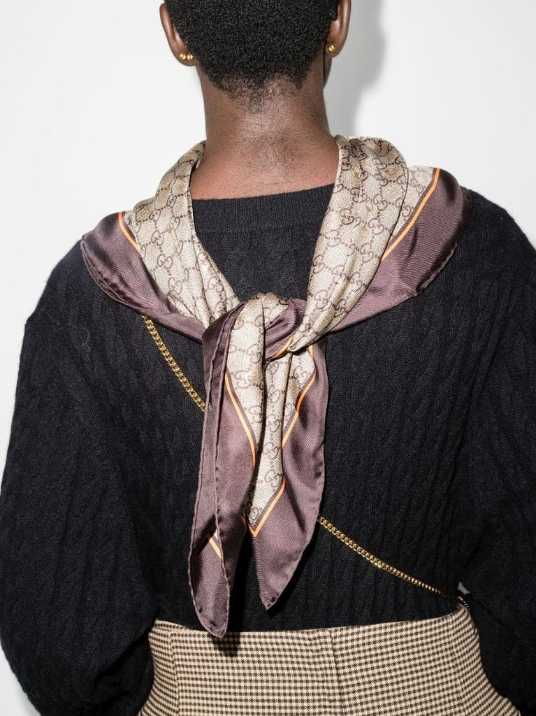Neutral Gg Horsebit Print Silk Scarf