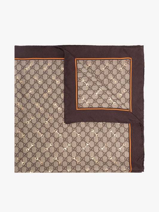 Neutral Gg Horsebit Print Silk Scarf