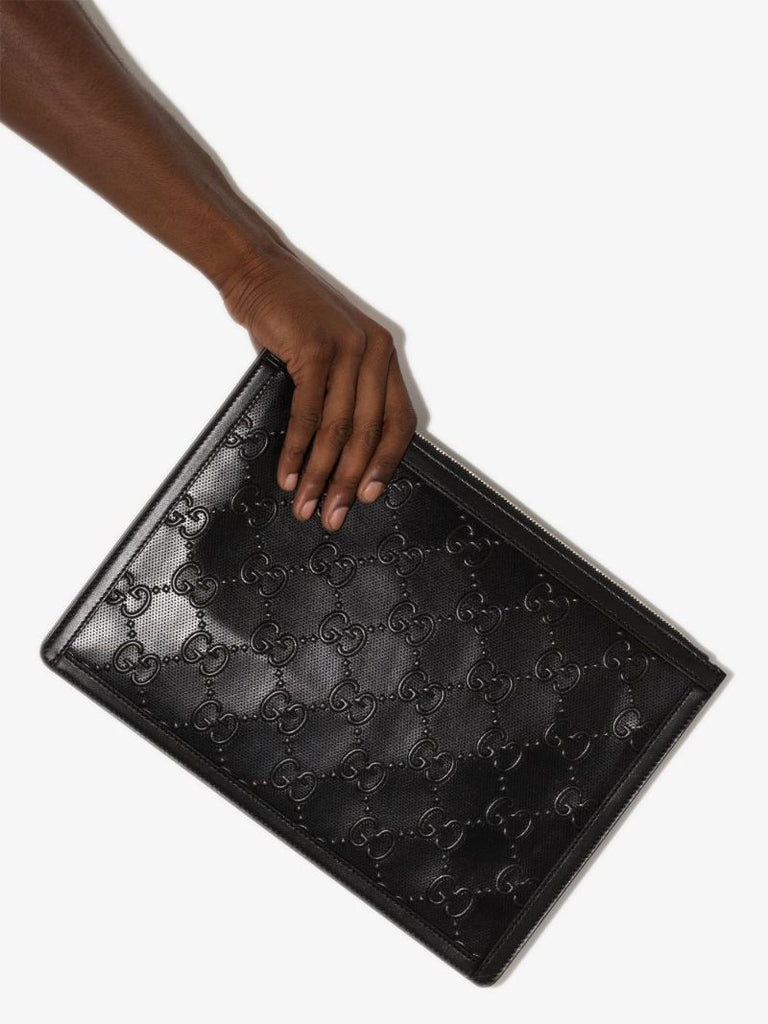Black Gg Leather Pouch Bag