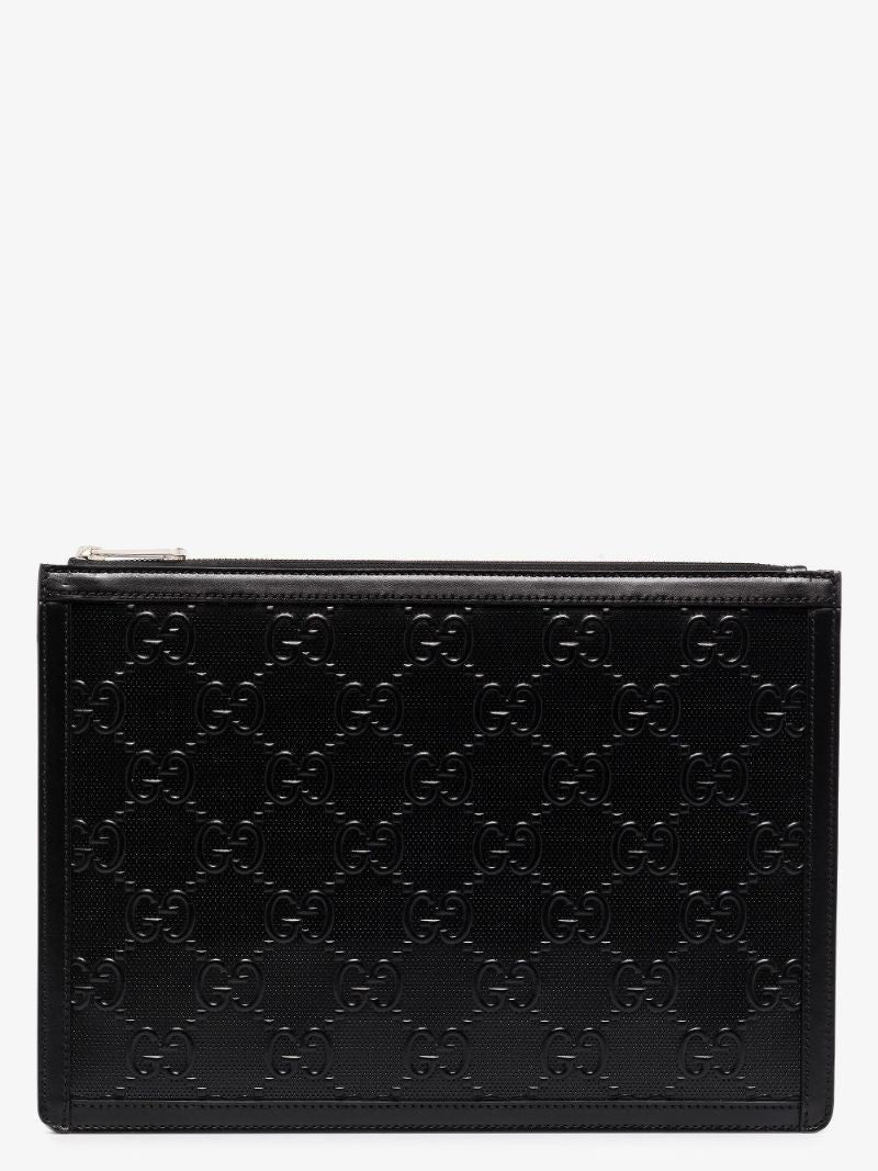 Black Gg Leather Pouch Bag