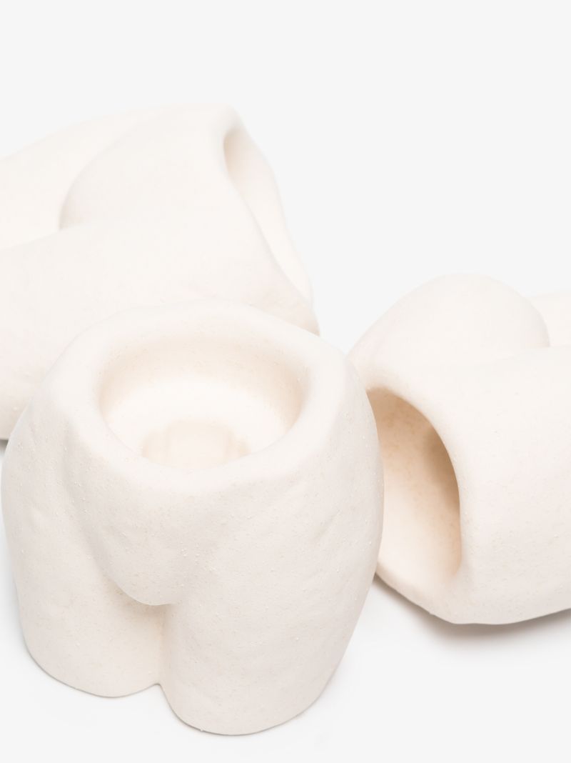 Neutral Rock Bottom Earthenware Candle Holder Set