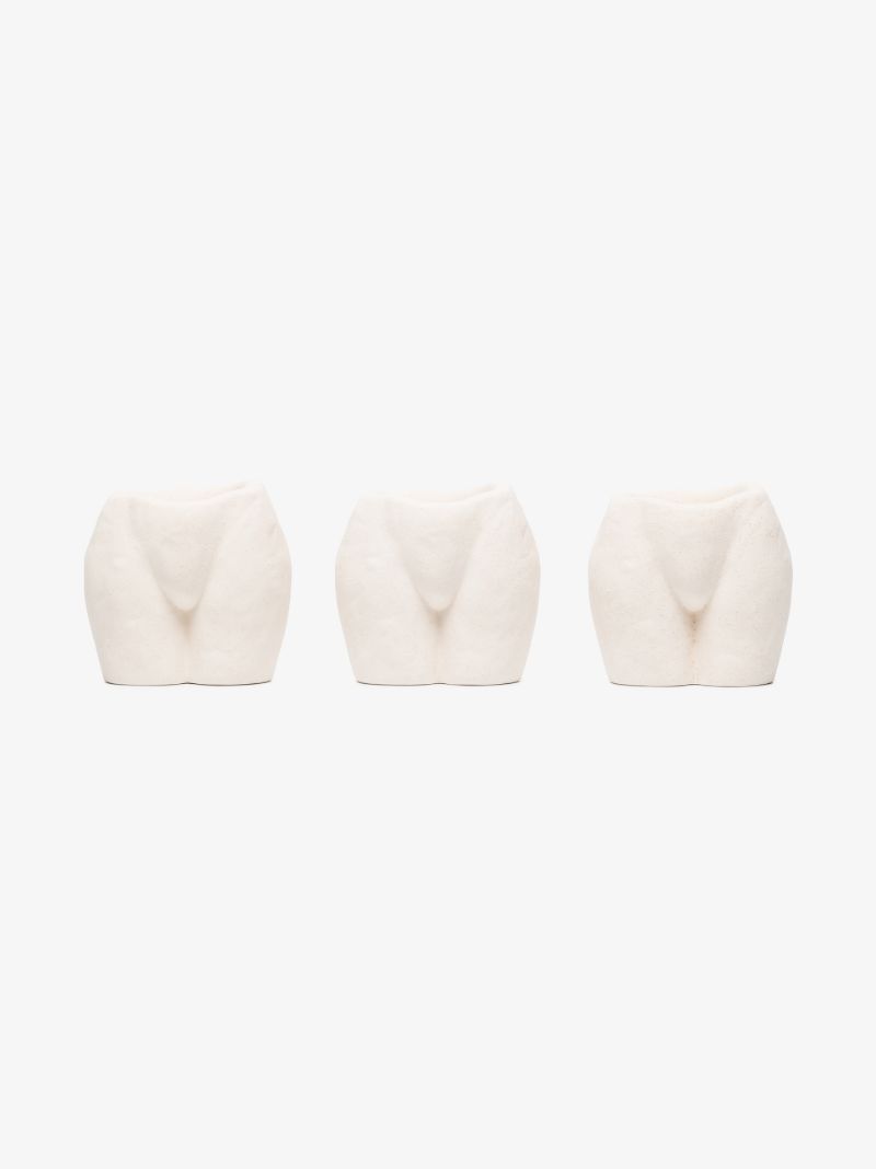 Neutral Rock Bottom Earthenware Candle Holder Set
