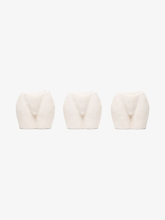 Neutral Rock Bottom Earthenware Candle Holder Set