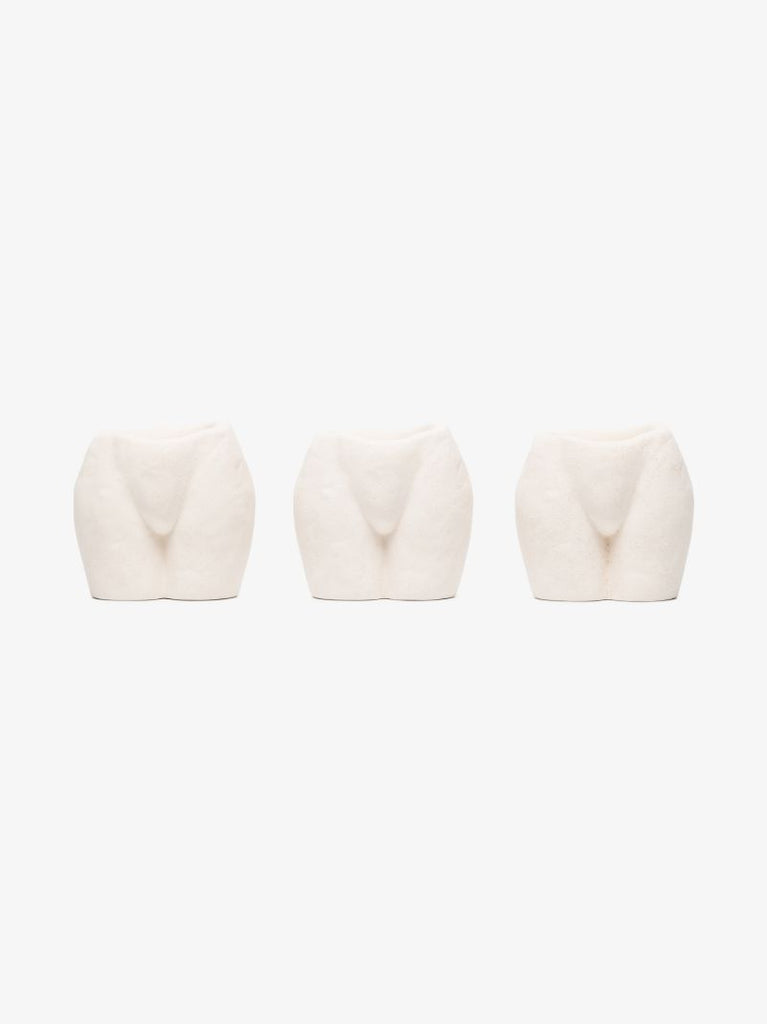 Neutral Rock Bottom Earthenware Candle Holder Set