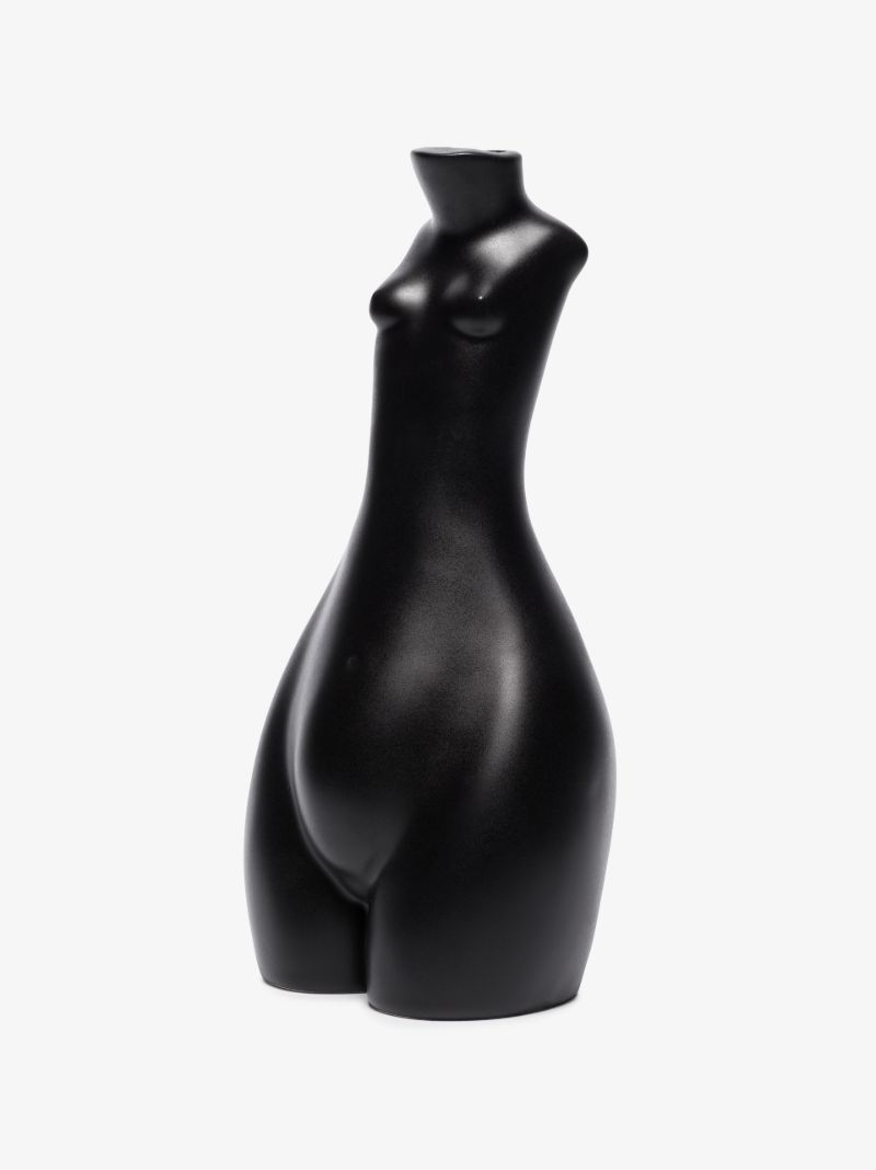 Black Tit for Tat Tall Earthenware Candlestick