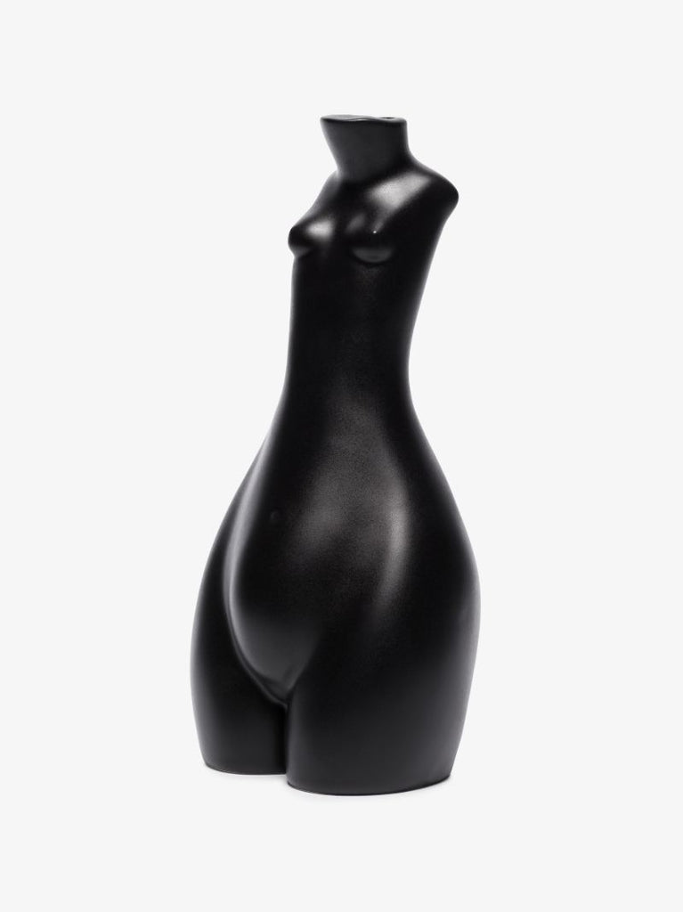 Black Tit for Tat Tall Earthenware Candlestick