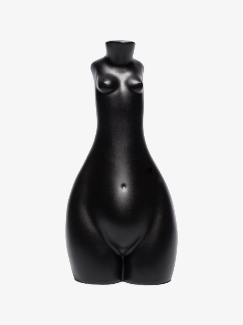 Black Tit for Tat Tall Earthenware Candlestick
