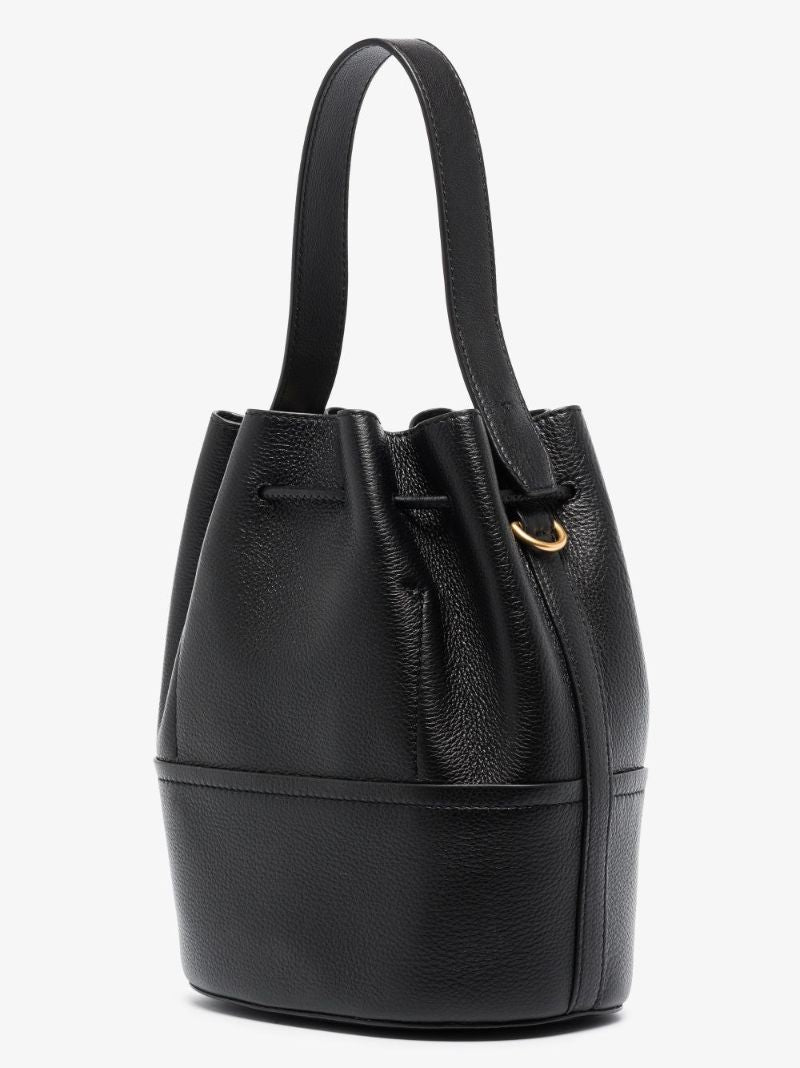 Black Miller Grained Leather Bucket Bag