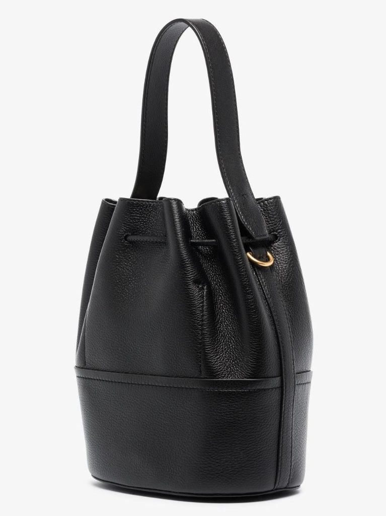 Black Miller Grained Leather Bucket Bag
