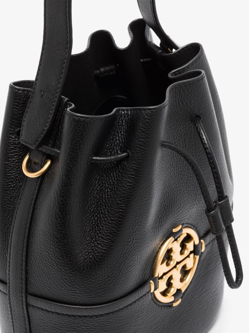 Black Miller Grained Leather Bucket Bag