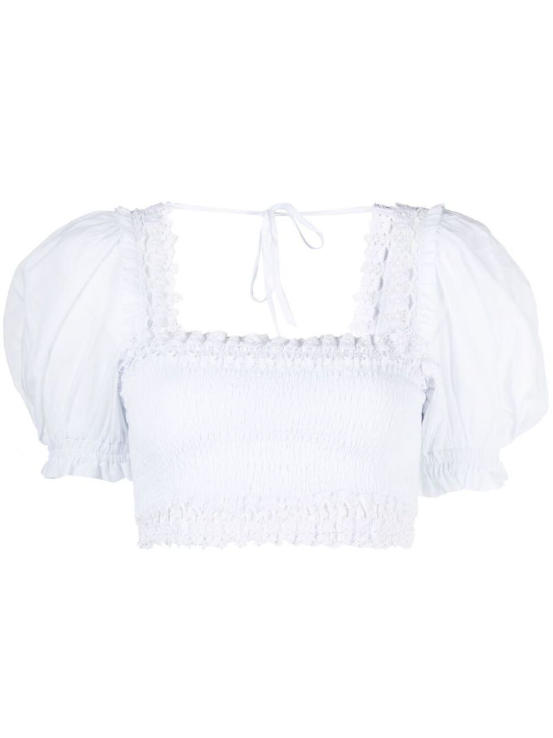 White Judy Shirred Cotton Crop Top
