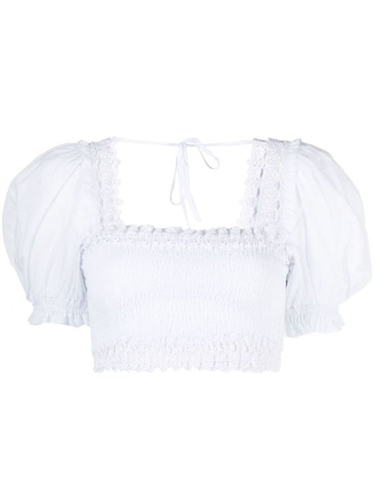 White Judy Shirred Cotton Crop Top