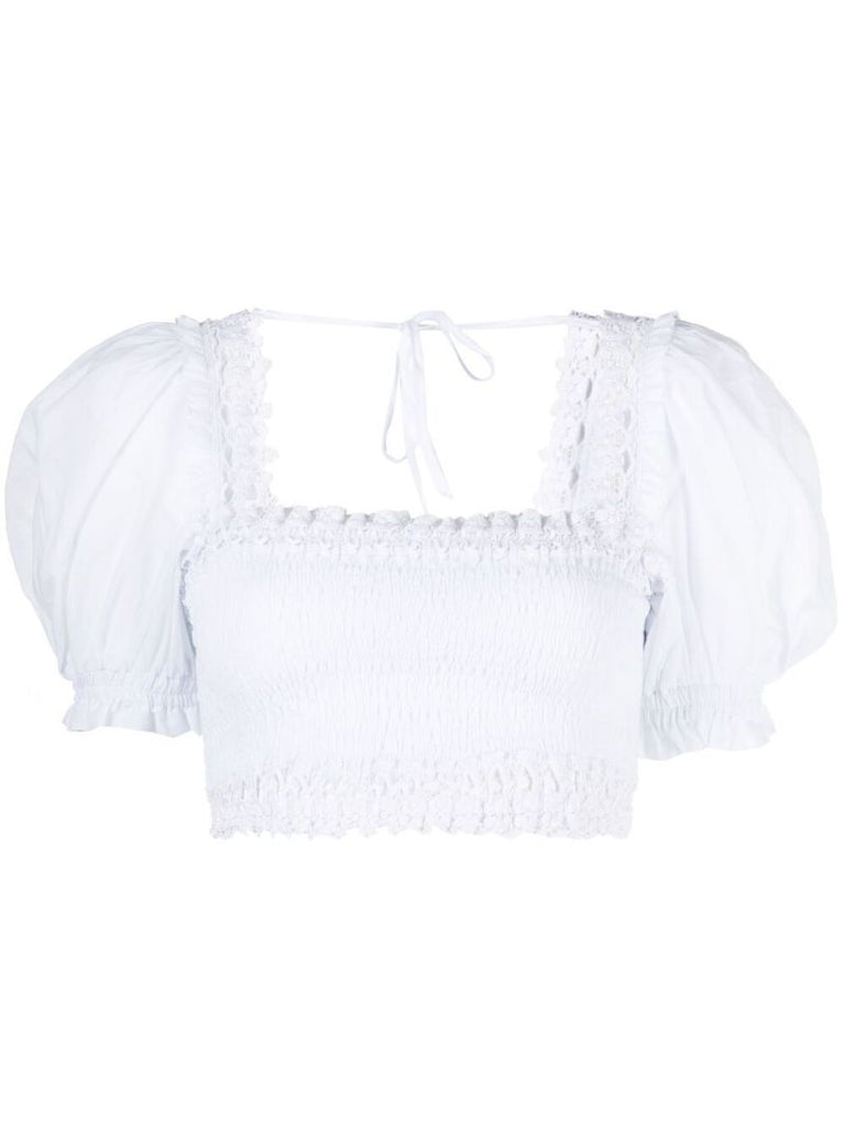 White Judy Shirred Cotton Crop Top