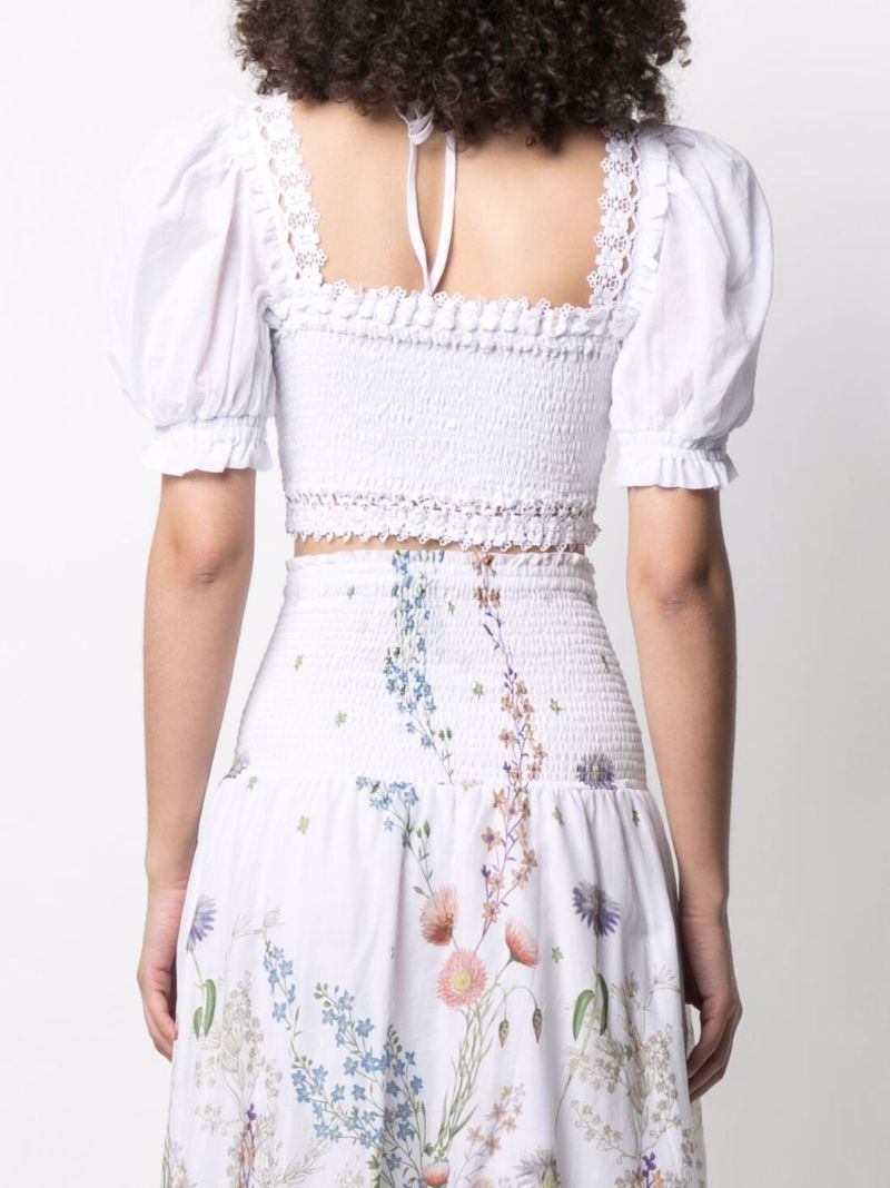 White Judy Shirred Cotton Crop Top