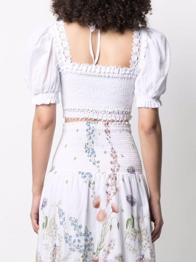 White Judy Shirred Cotton Crop Top