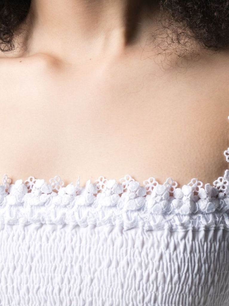 White Judy Shirred Cotton Crop Top