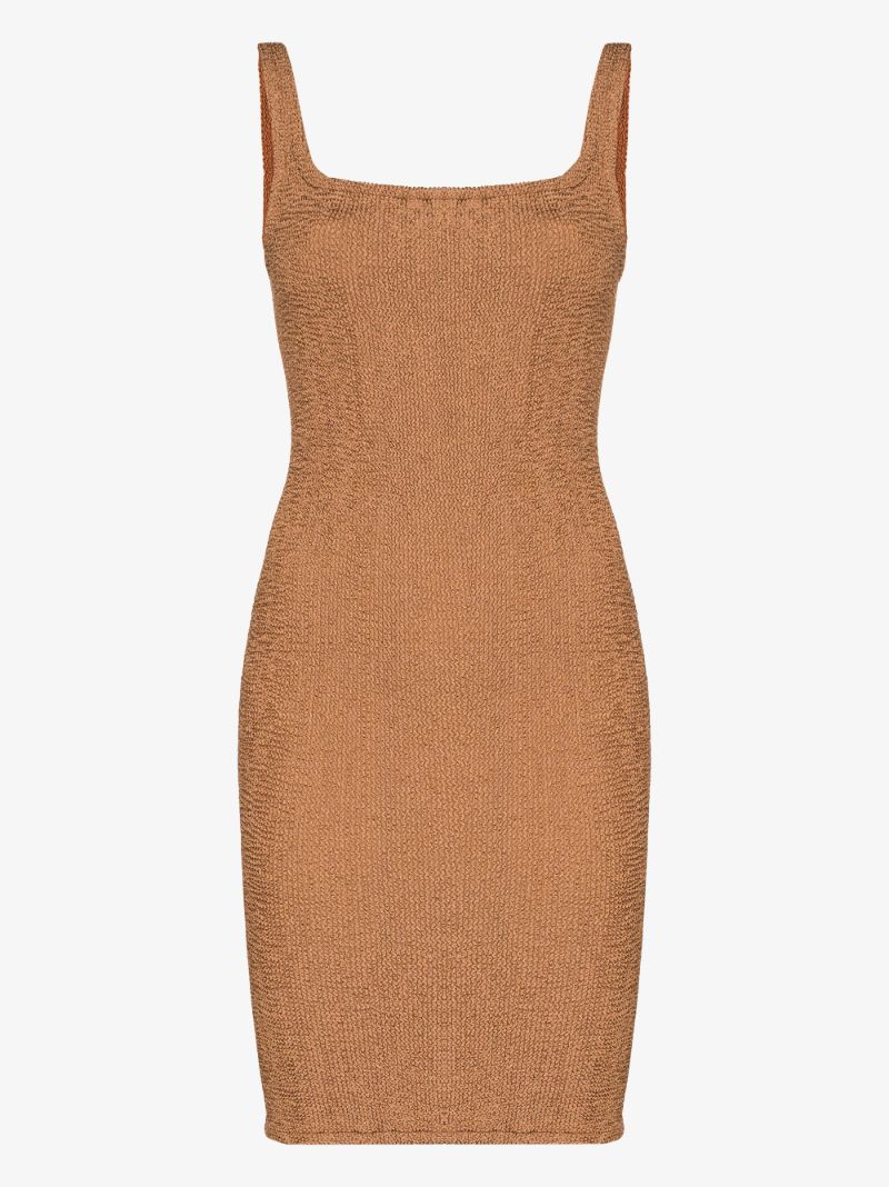 Brown Crinkle Sleeveless Mini Dress