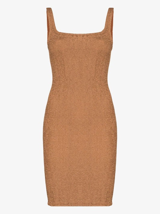 Brown Crinkle Sleeveless Mini Dress