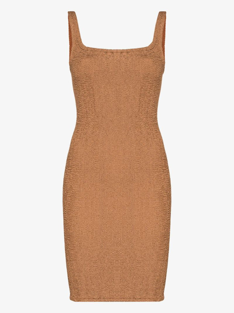 Brown Crinkle Sleeveless Mini Dress