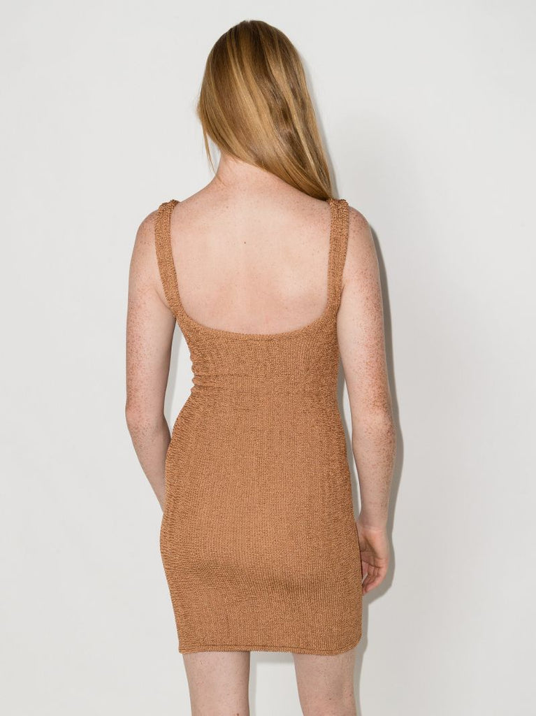 Brown Crinkle Sleeveless Mini Dress