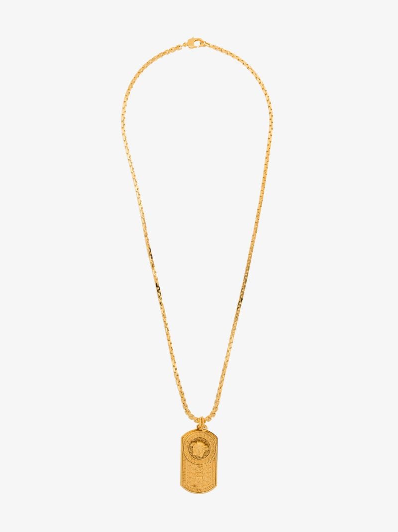 Gold Tone Medusa Tag Necklace