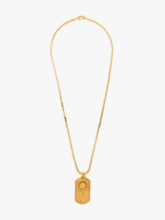 Gold Tone Medusa Tag Necklace
