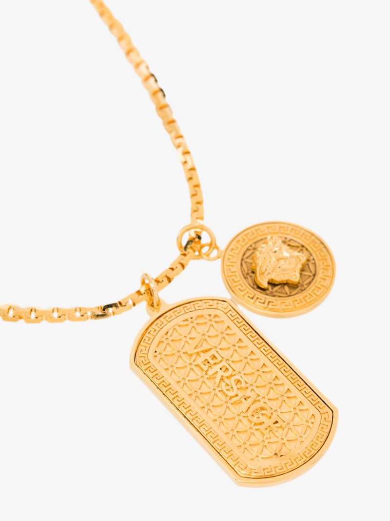 Gold Tone Medusa Tag Necklace