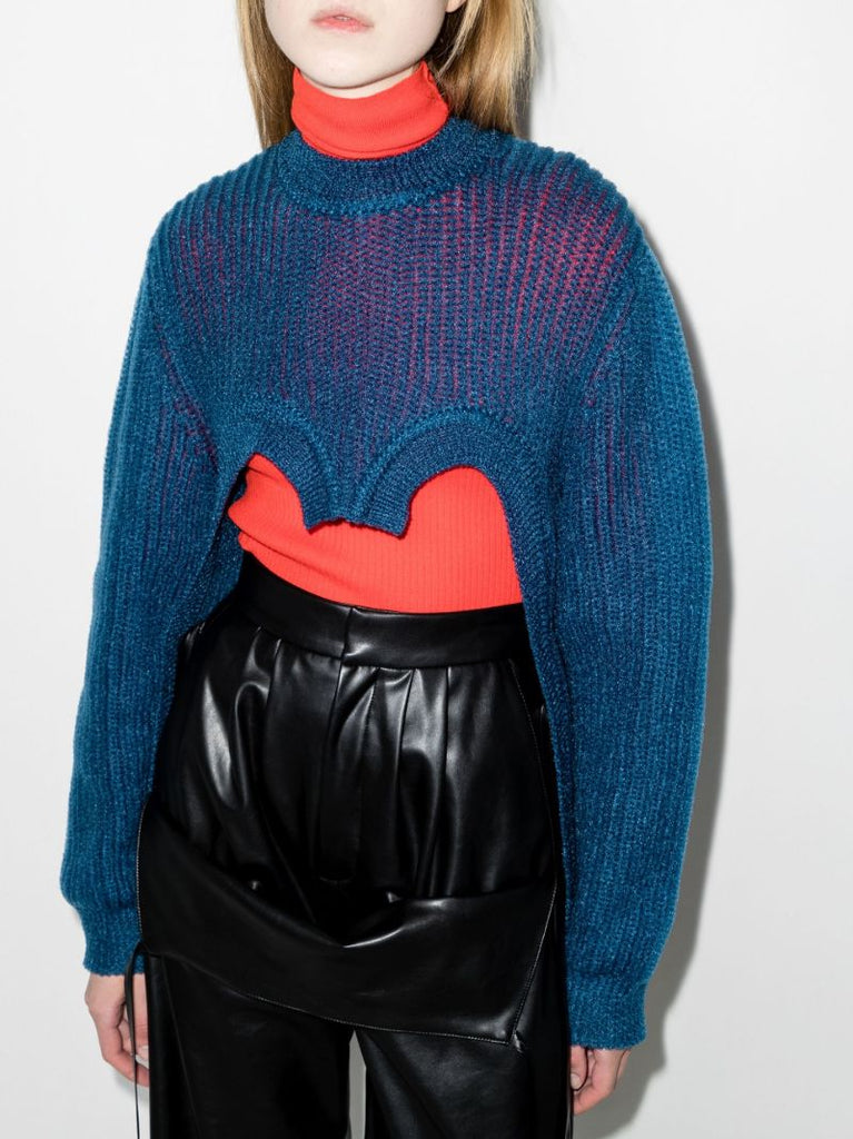 Blue Cut-out Knit Sweater