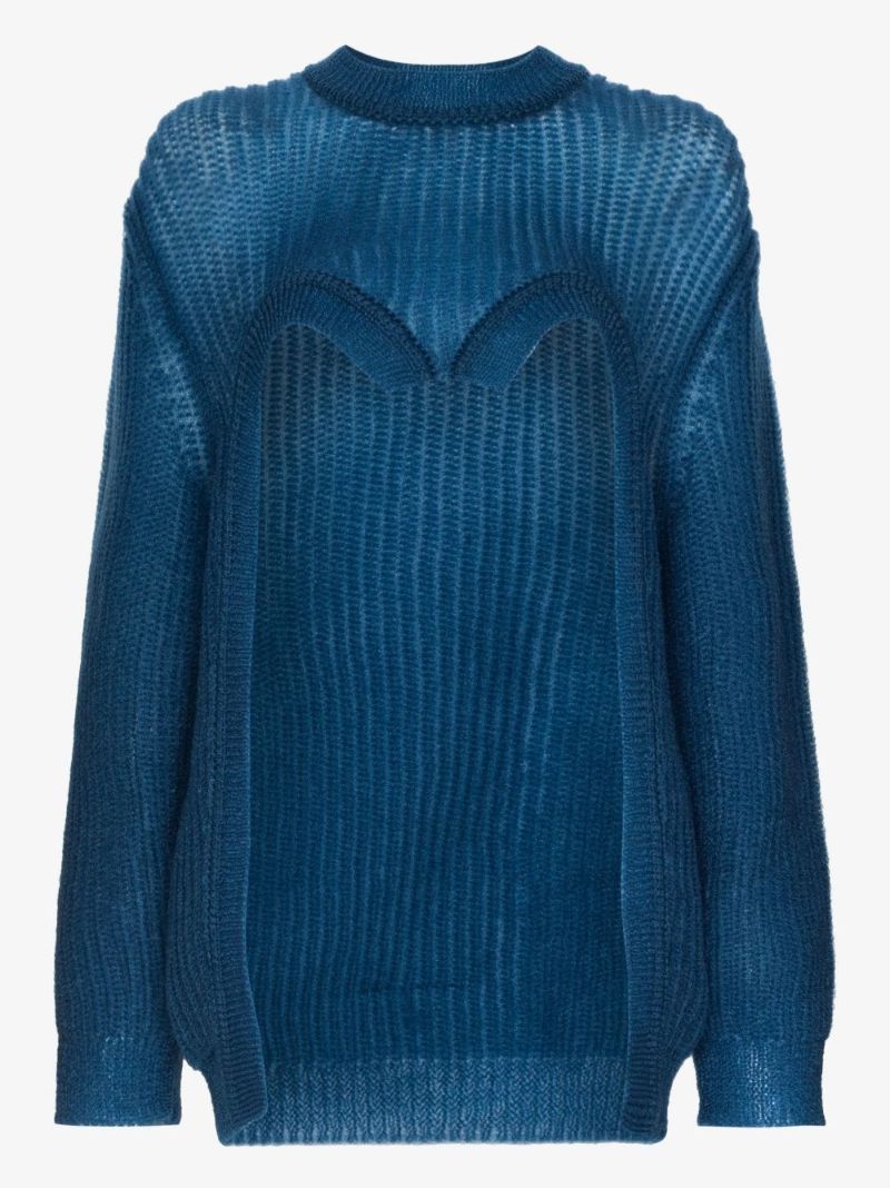 Blue Cut-out Knit Sweater