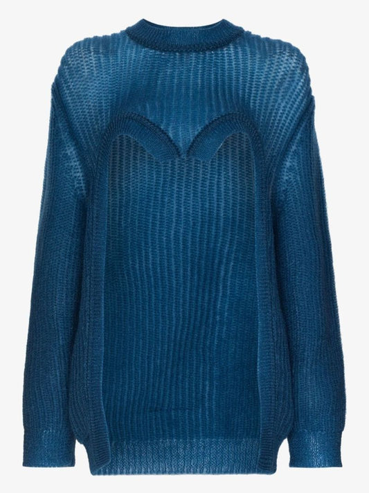 Blue Cut-out Knit Sweater