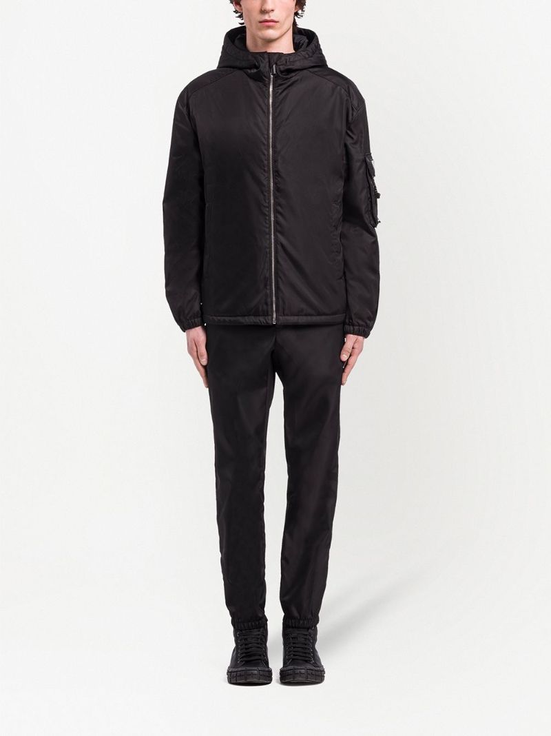 Black Re-nylon Blouson Hooded Jacket