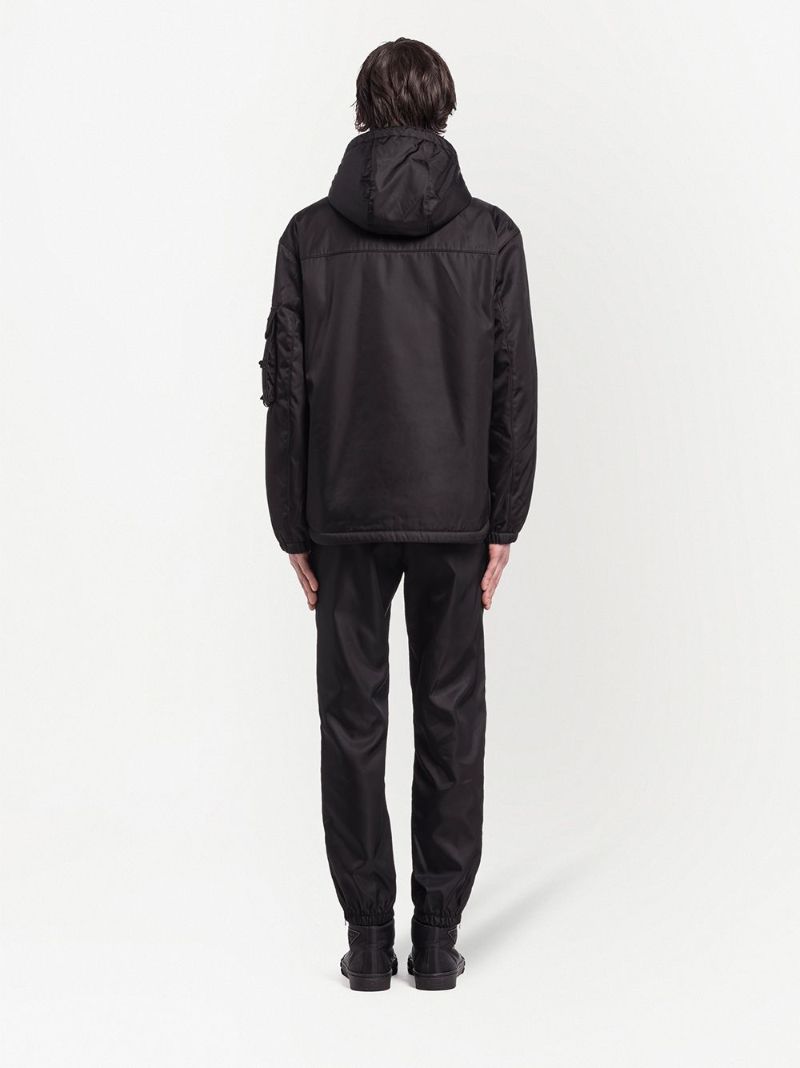Black Re-nylon Blouson Hooded Jacket