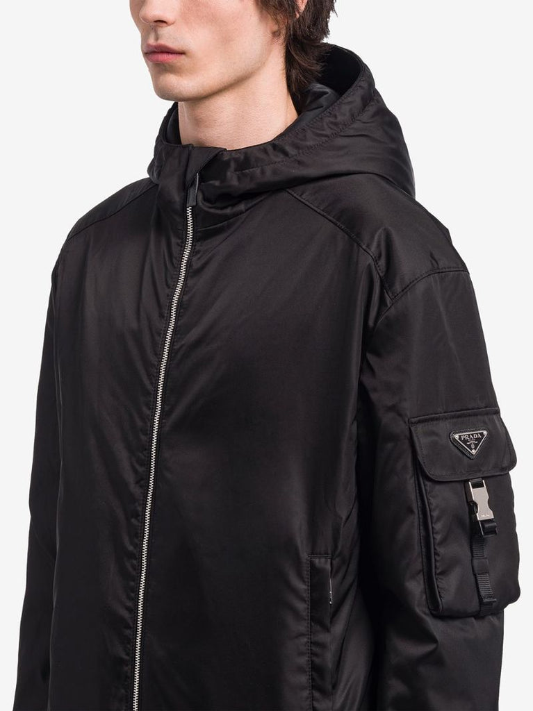 Black Re-nylon Blouson Hooded Jacket