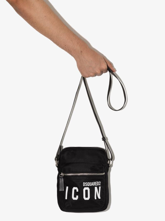 Black Icon Logo Messenger Bag