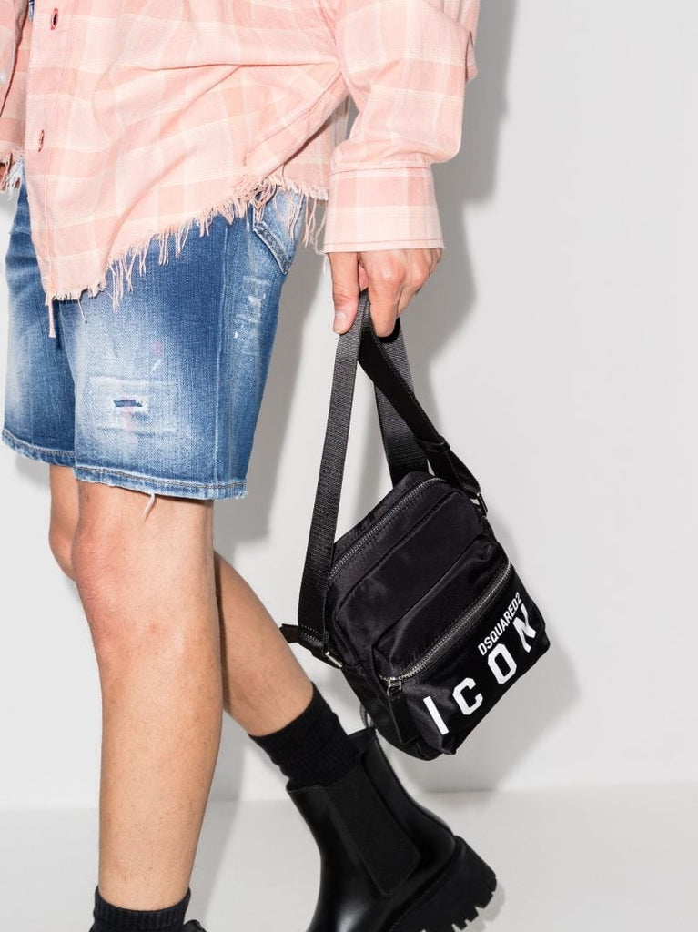 Black Icon Logo Messenger Bag