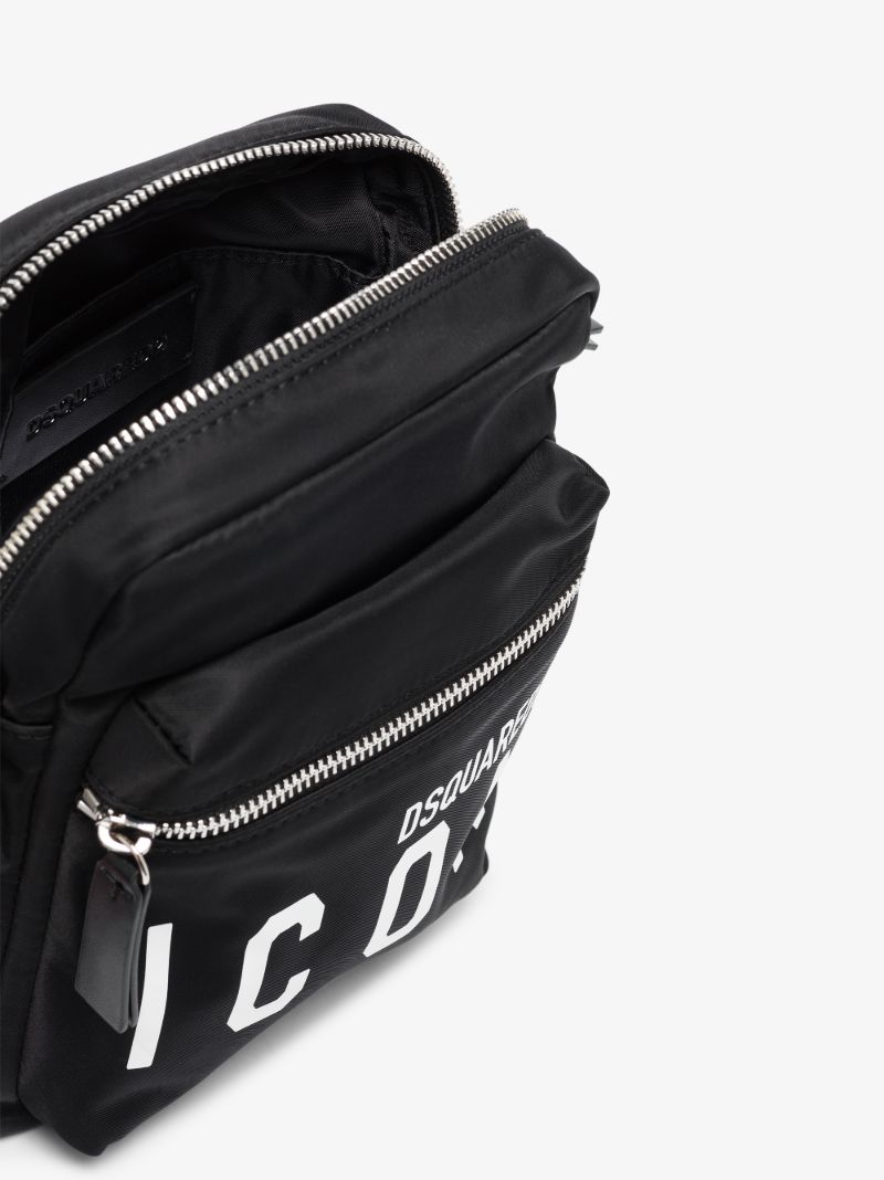 Black Icon Logo Messenger Bag
