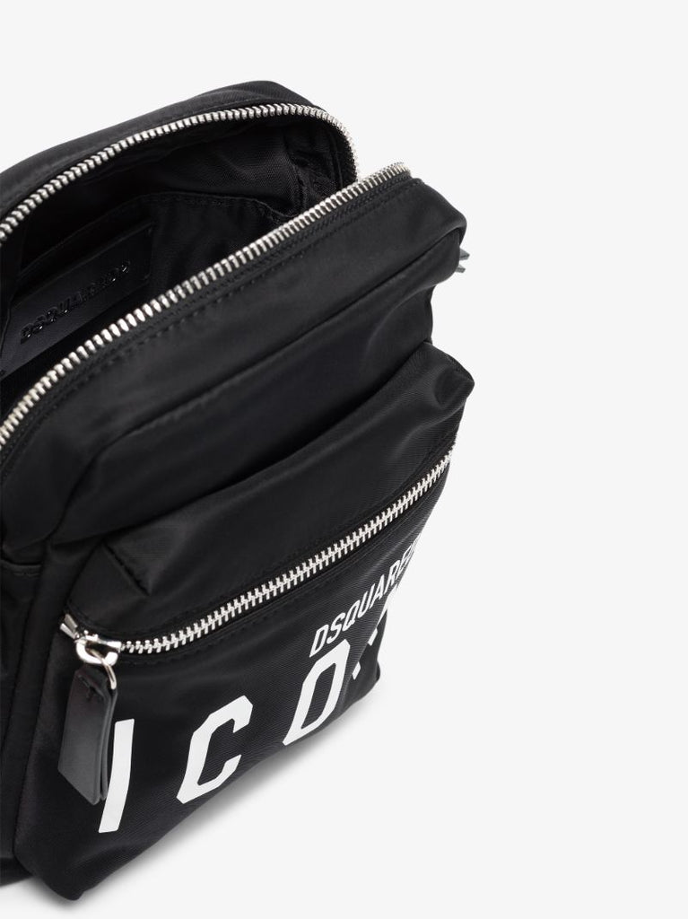 Black Icon Logo Messenger Bag