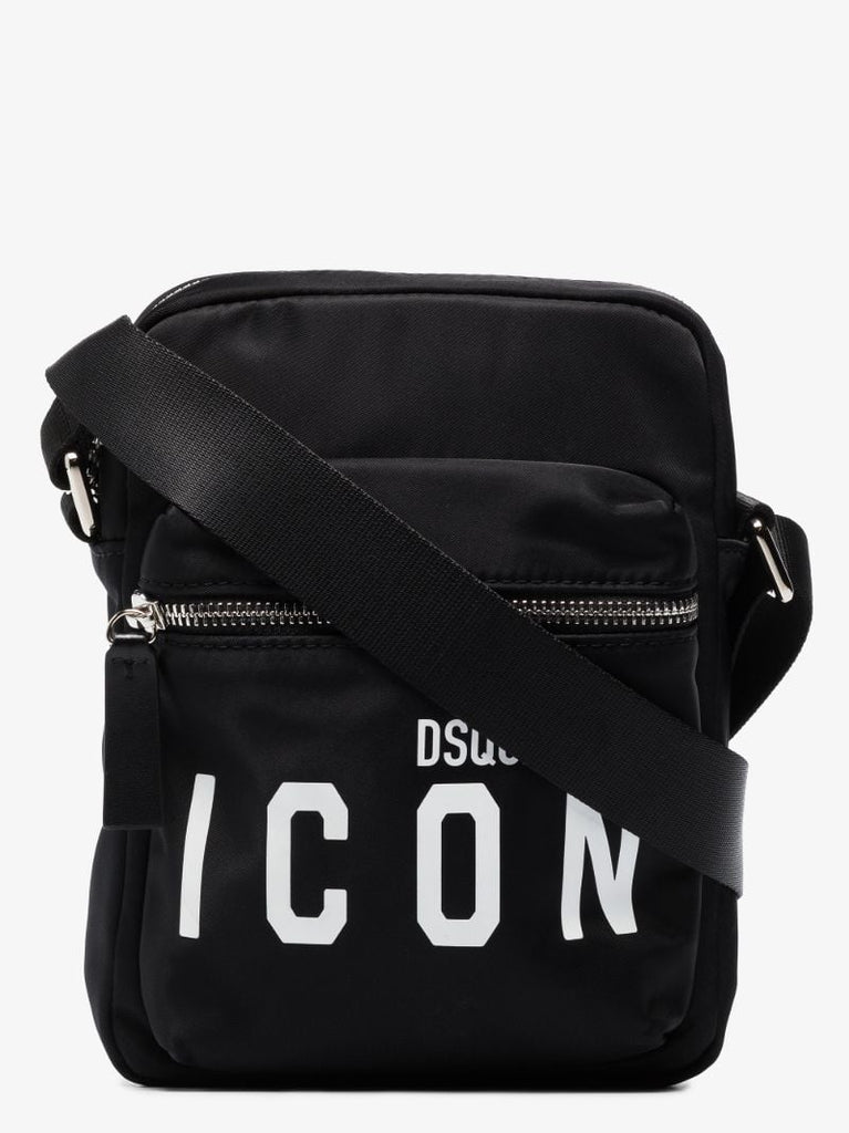 Black Icon Logo Messenger Bag