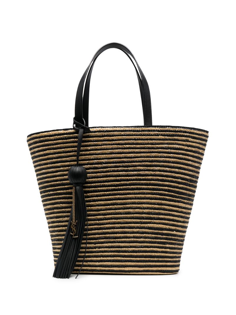Neutral Panier Striped Raffia Tote Bag