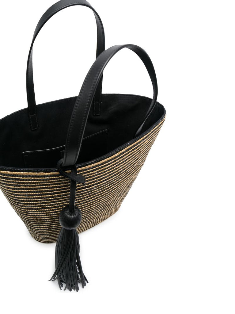 Neutral Panier Striped Raffia Tote Bag