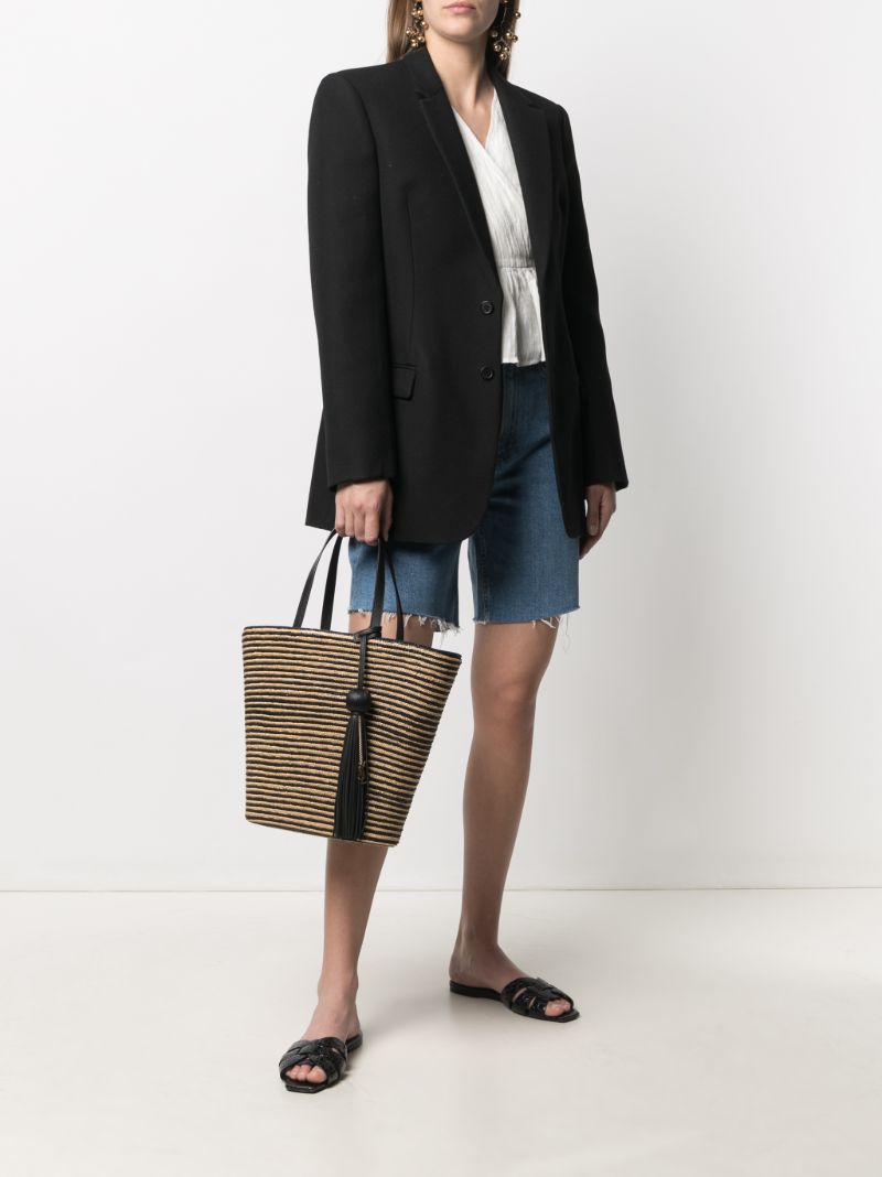 Neutral Panier Striped Raffia Tote Bag